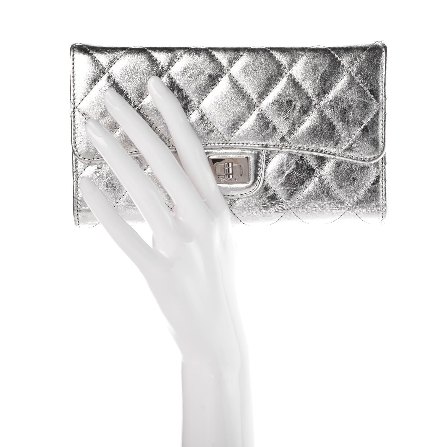 Chanel Metallic Aged Calfskin Quilted 2.55 Reissue Wallet Light Silver 2 of 9