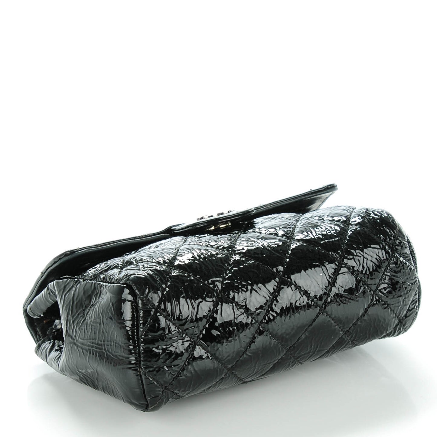 Distressed Patent Quilted Flap Cosmetic Case Black