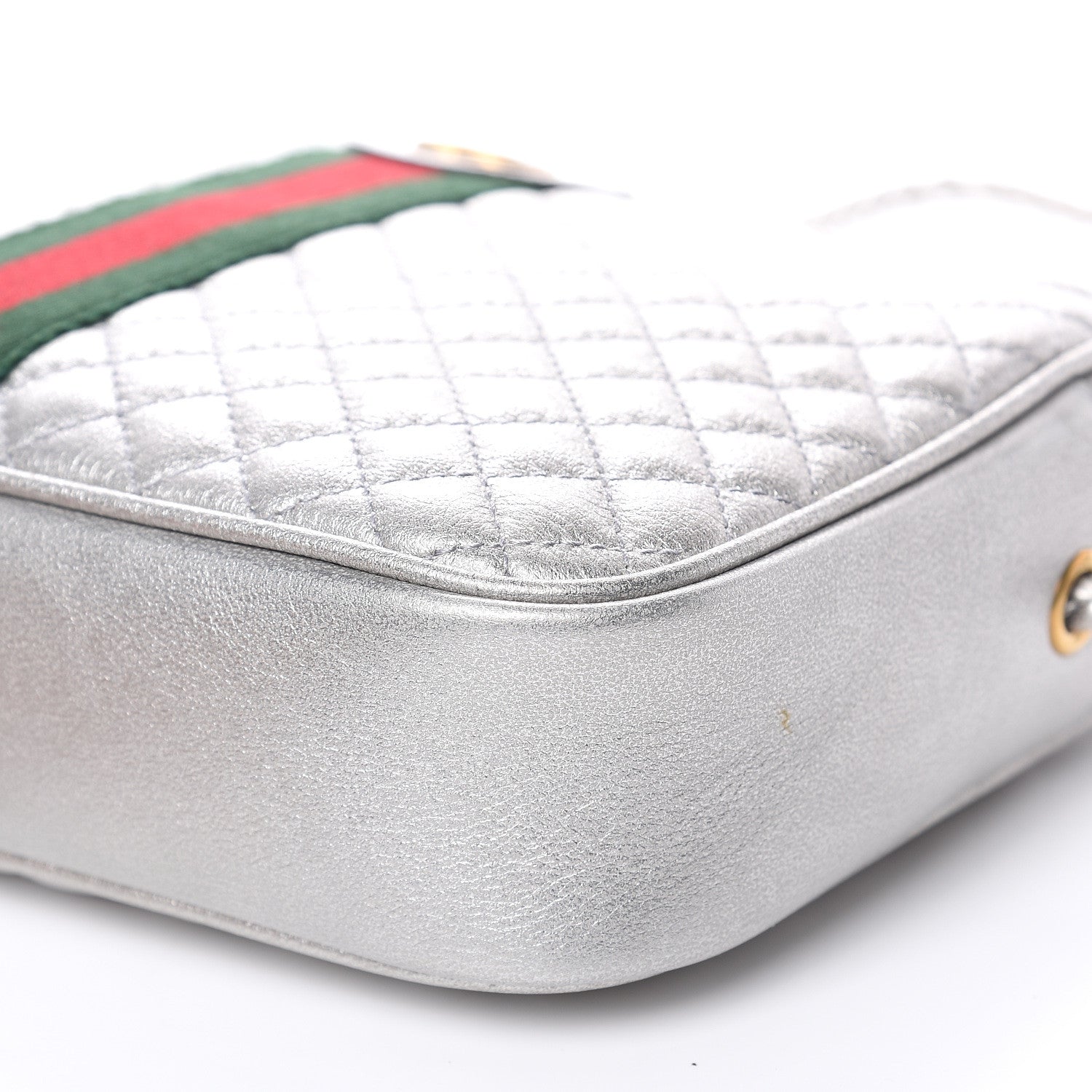 Gucci Laminated Nappa Web Trapuntata Small GG Shoulder Bag Argento 9 of 9