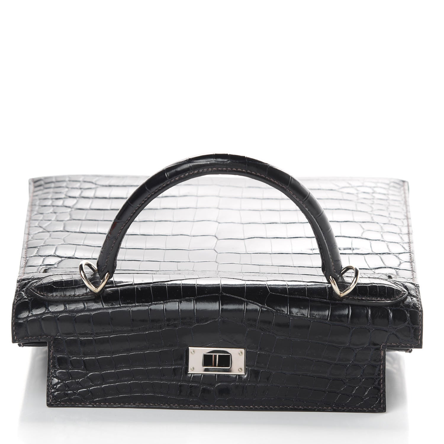 Hermes Shiny Niloticus Crocodile Kelly Sellier 28 Bleu Marine 16 of 42