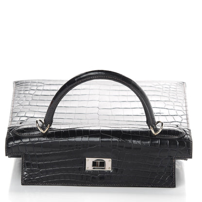 Hermes Shiny Niloticus Crocodile Kelly Sellier 28 Bleu Marine 16 of 42