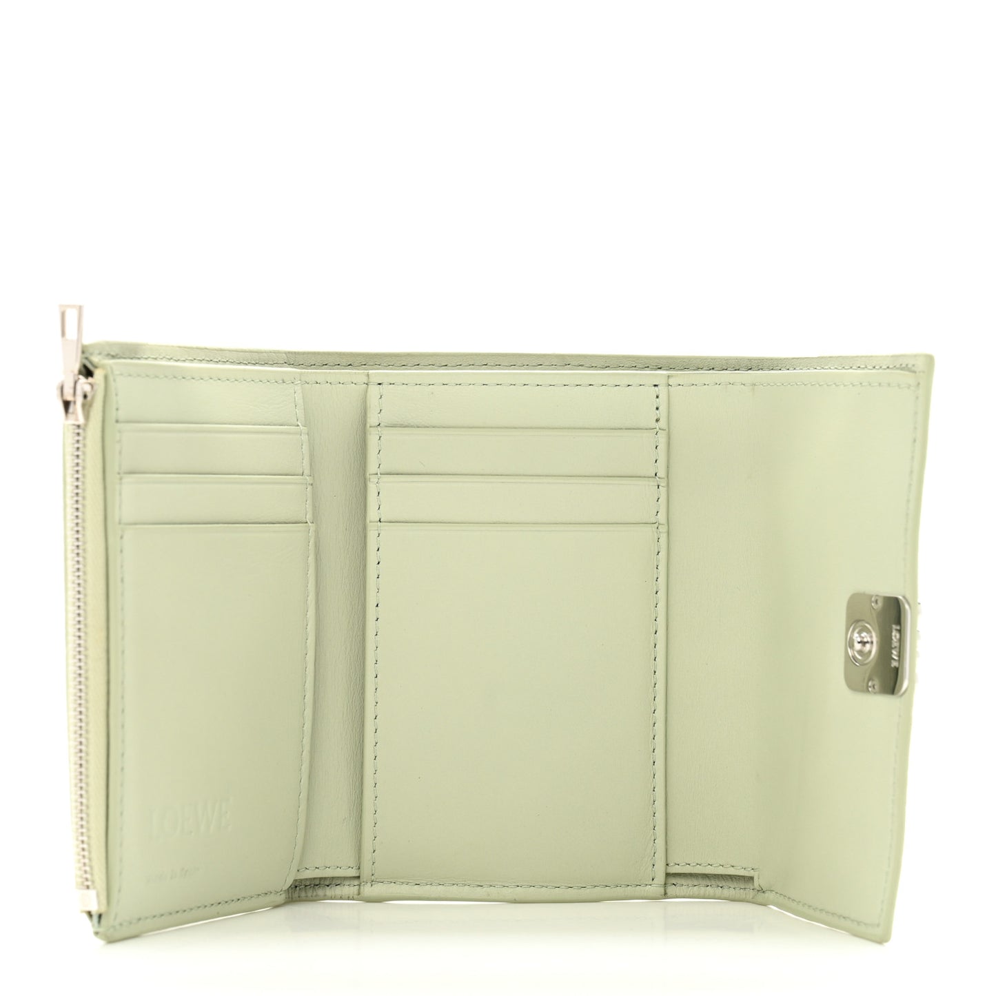 Pebble Grain Calfskin Anagram Small Vertical Wallet Green