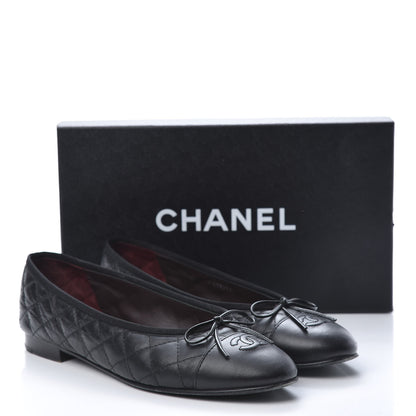 Chanel Aged Calfskin Quilted CC Cap Toe Ballerina Flats 40 Black 12 of 12