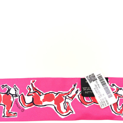 Hermes Silk Chevaux En Liberte Twilly Rose Indien Rouge White 3 of 3