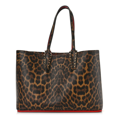 Christian Louboutin Calfskin Leopard Print Spikes East West Cabata Tote Brown 3 of 10