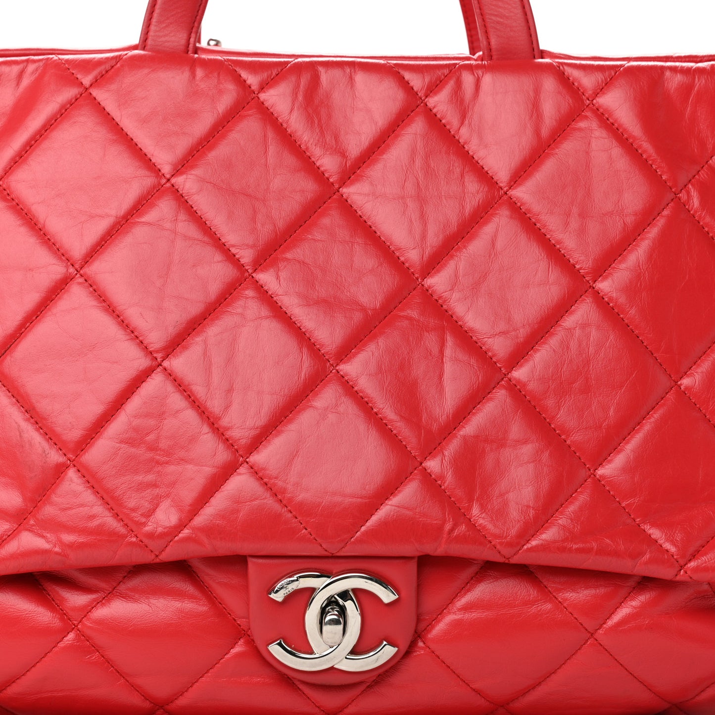 Aged Calfskin Quilted Large Express Bowling Bag Red
