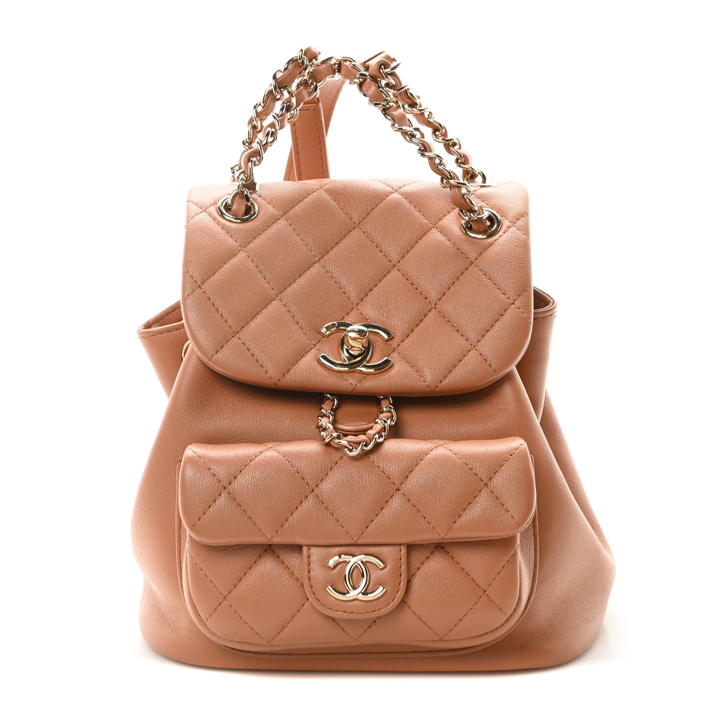 Lambskin Quilted Small Duma Drawstring Backpack Brown