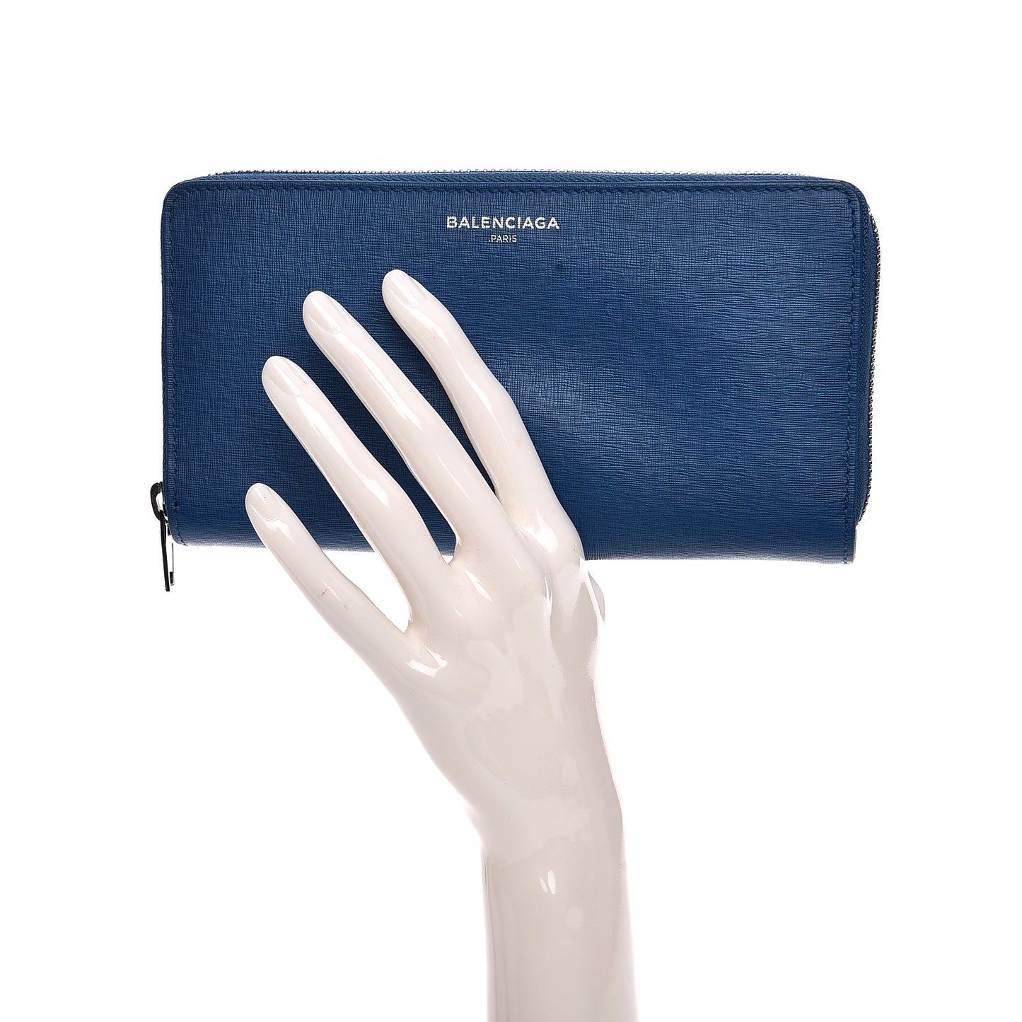 Striped Calfskin Essential Continental Zip Around Wallet Blue