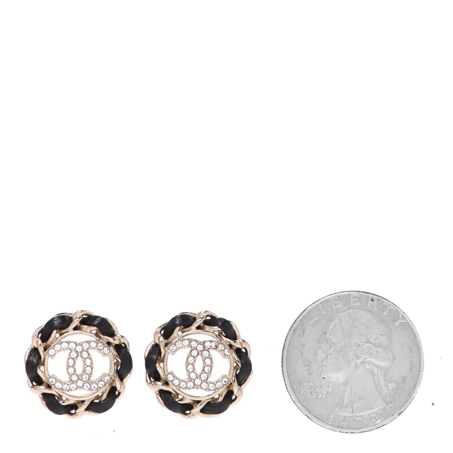 Chanel Crystal Lambskin Chain CC Stud Earrings Black Gold 2 of 5