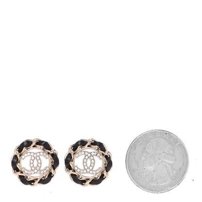 Chanel Crystal Lambskin Chain CC Stud Earrings Black Gold 2 of 5