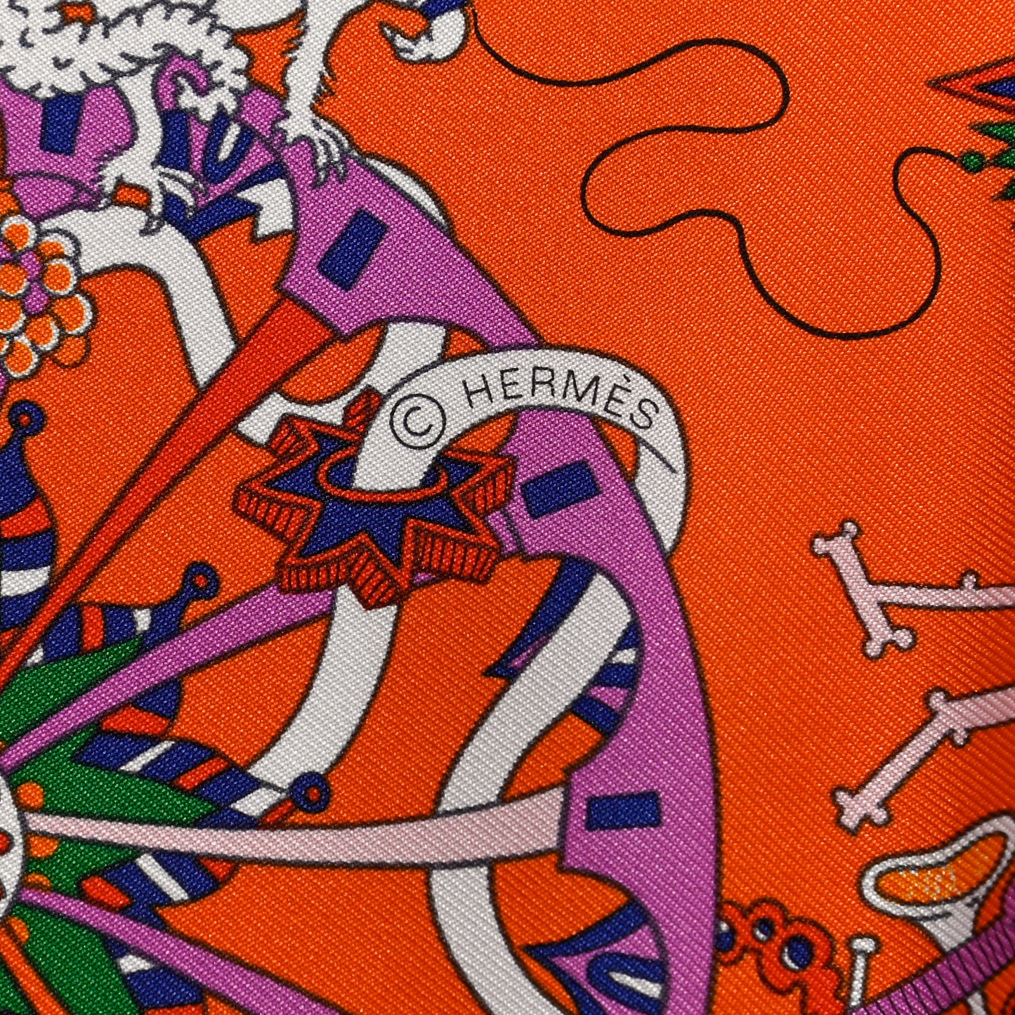 Silk La Folle Parade Scarf 90 Orange White Mauve