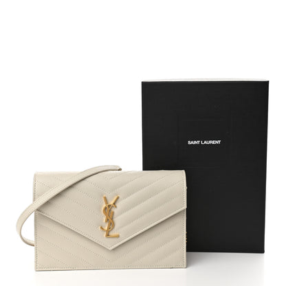 Saint Laurent Grain De Poudre Matelasse Chevron Cassandre Envelope Chain Wallet Nude Powder 10 of 10