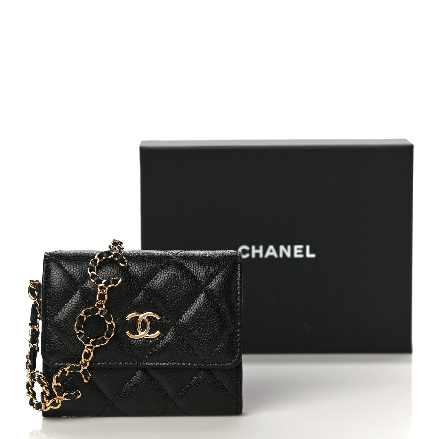 Caviar Quilted Miss Coco Clutch With Chain Black