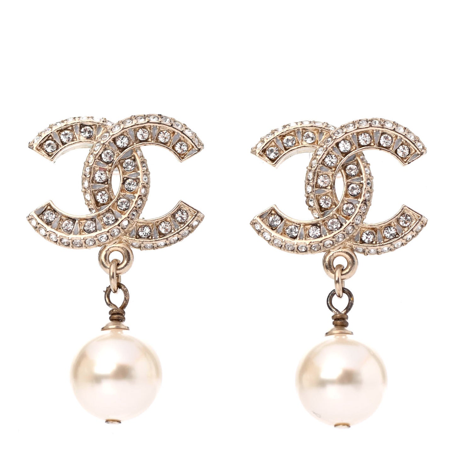 Crystal Pearl CC Drop Earrings Gold