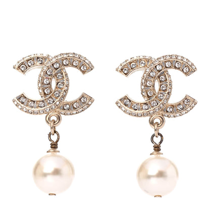 Chanel Crystal Pearl CC Drop Earrings Gold 1 of 4