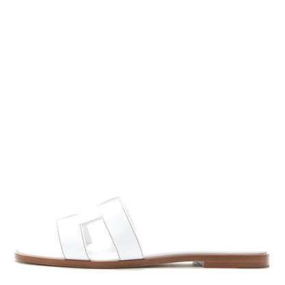 Hermes Box Calfskin Oran Sandals 37.5 White 1 of 7