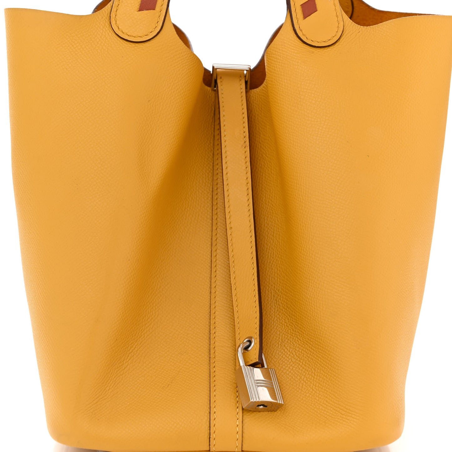 Epsom Tressage De Cuir Picotin Lock 22 MM Jaune Ambre Brique White