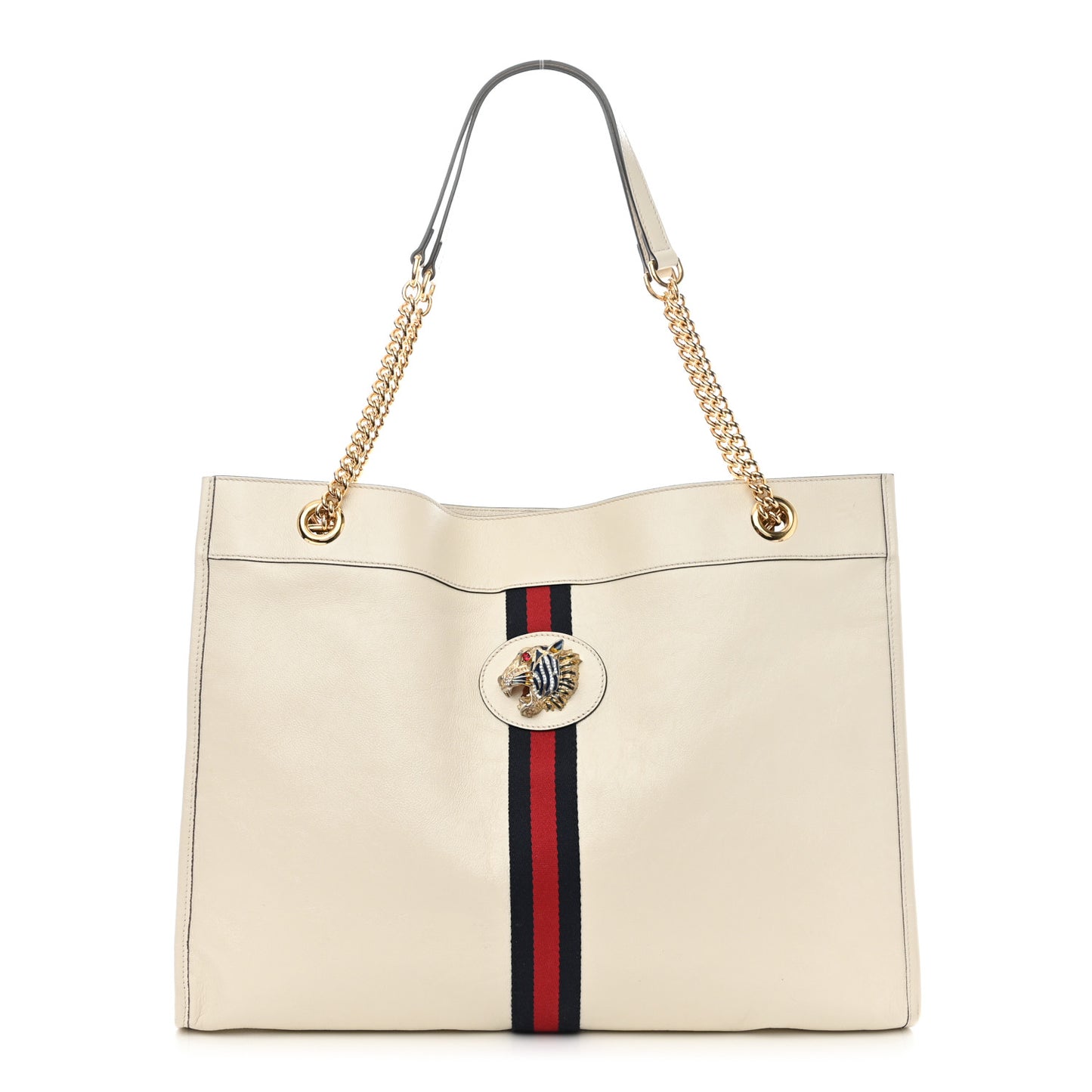 Suede Calfskin Large Rajah Chain Tote White