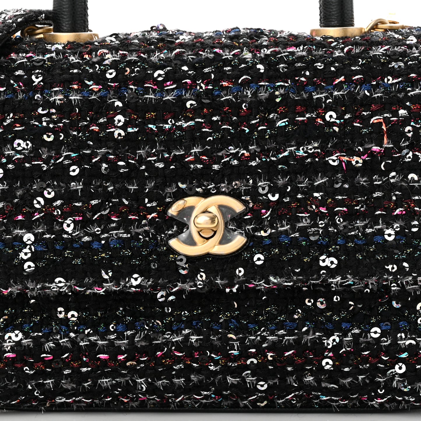 Tweed Sequin Mini Coco Handle Flap Black