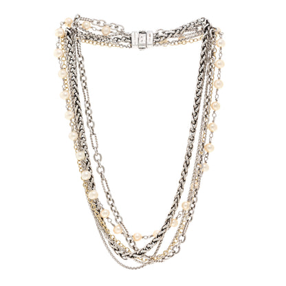 David Yurman Sterling Silver 18K Yellow Gold Pearl Multi Chain Necklace 3 of 5