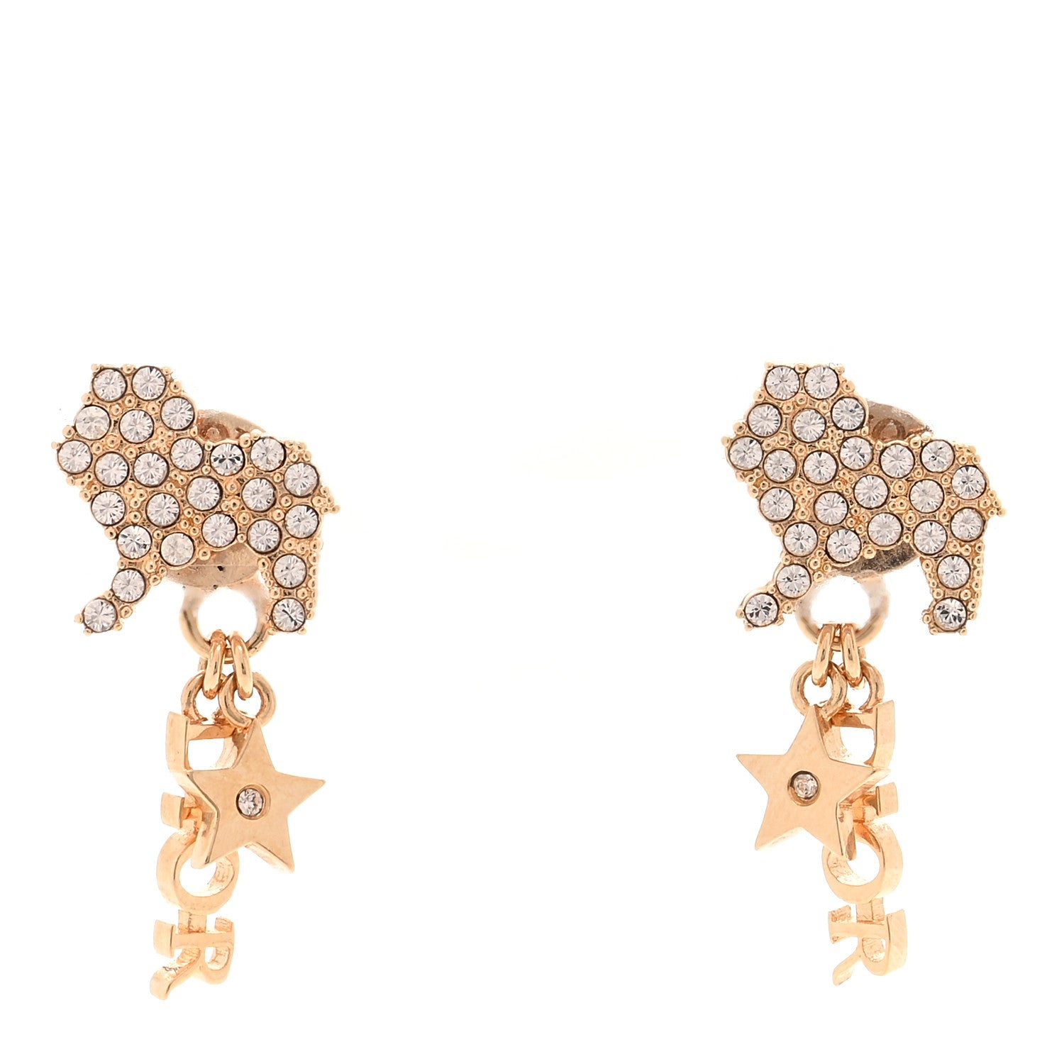 Christian Dior Crystal Diorable Lion Logo Earrings Gold 1 of 4