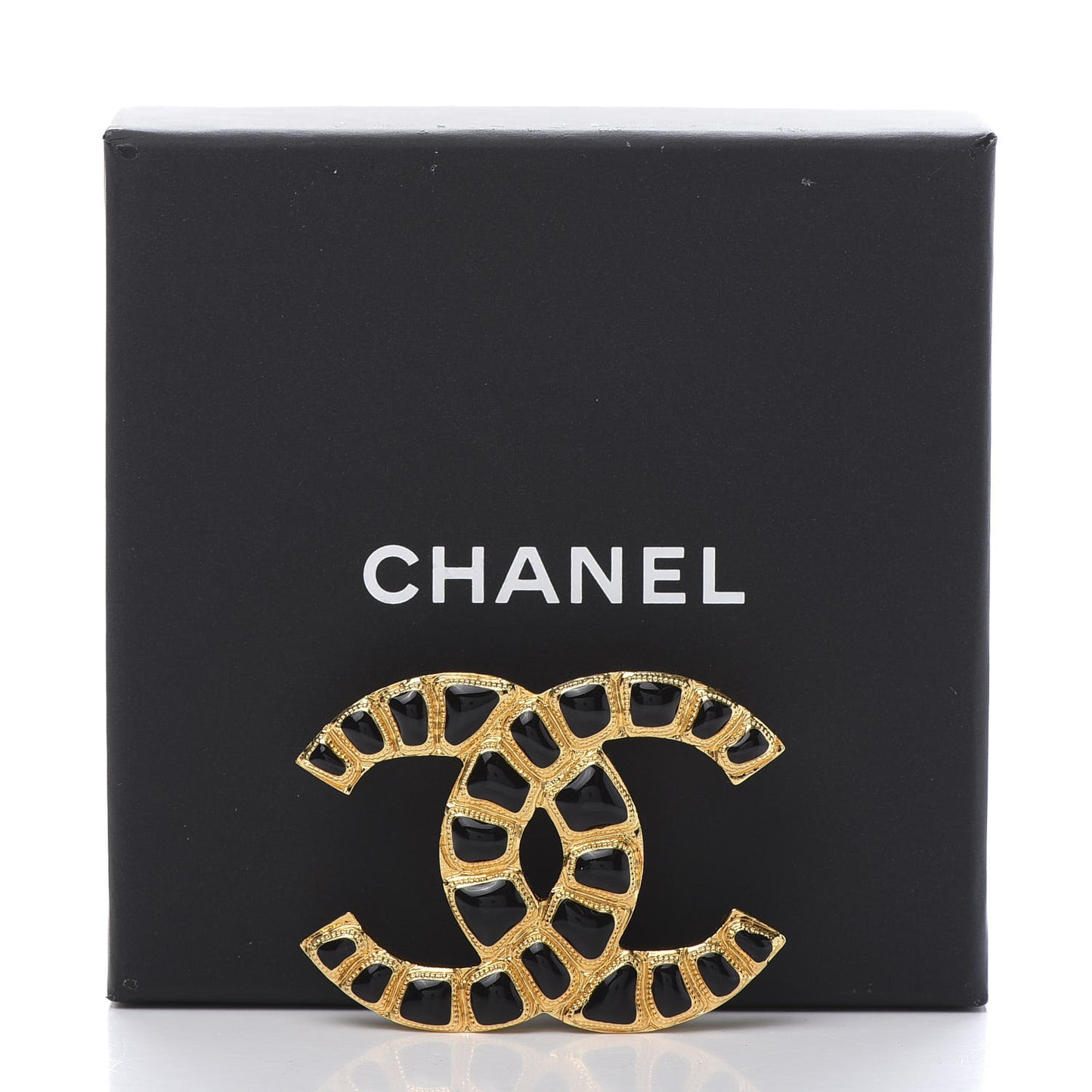 Gripoix Poured Glass Along The Nile CC Brooch Black Gold