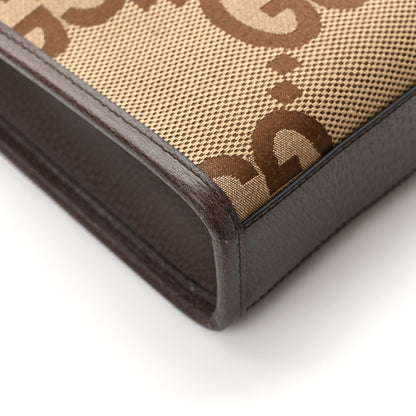 Gucci Monogram Jumbo GG Textured Dollar Calfskin Web Mini Vertical Tote Camel Ebony New Acero 9 of 10