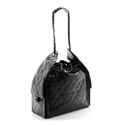 Chanel Shiny Crumpled Calfskin Quilted Medium Chanel 25 Handbag Black 4 of 11