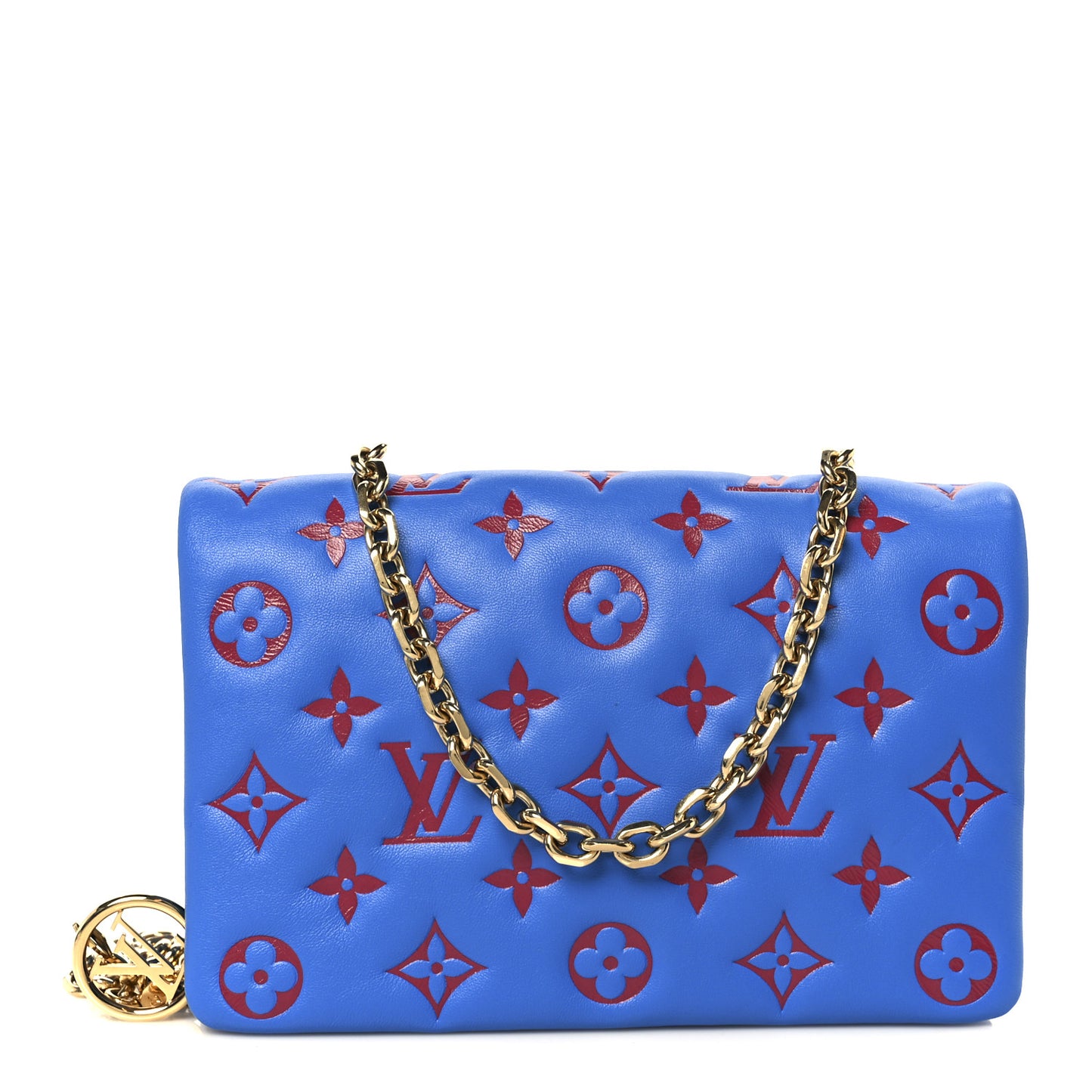 Lambskin Embossed Monogram Vuittamins Pochette Coussin Blue Red