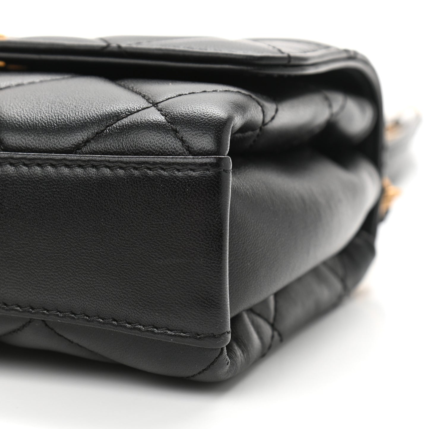 Lambskin Quilted Mini CC Crystal Logo Chain Flap Black