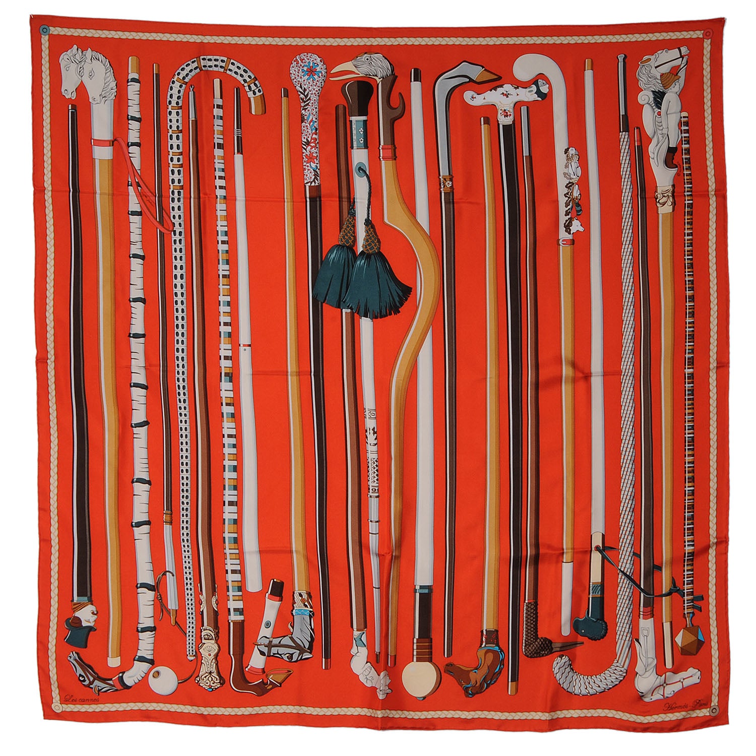 Hermes Silk Les Cannes Scarf 90 Orange 2 of 6