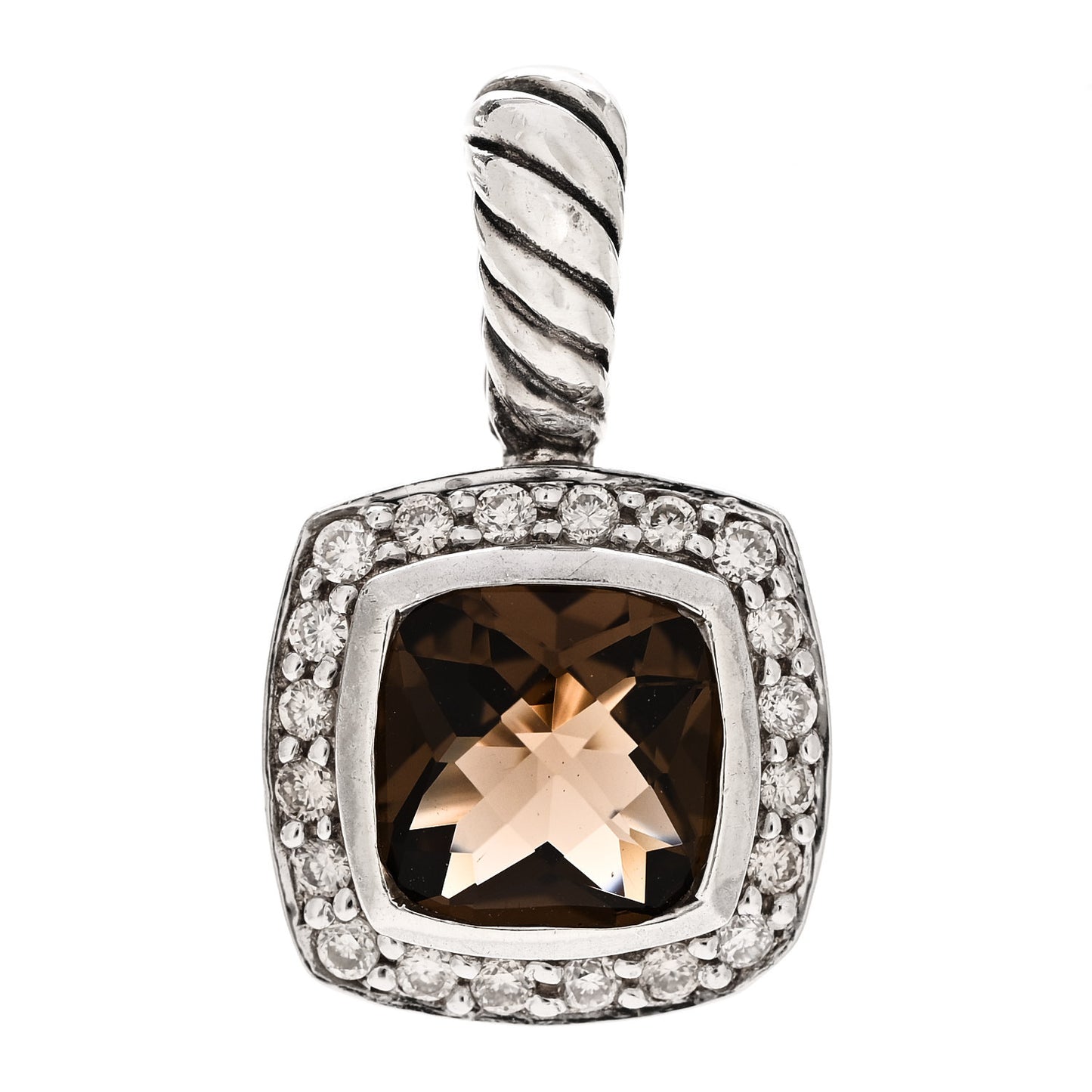 Sterling Silver Diamond Smoky Quartz 7mm Petite Albion Pendant