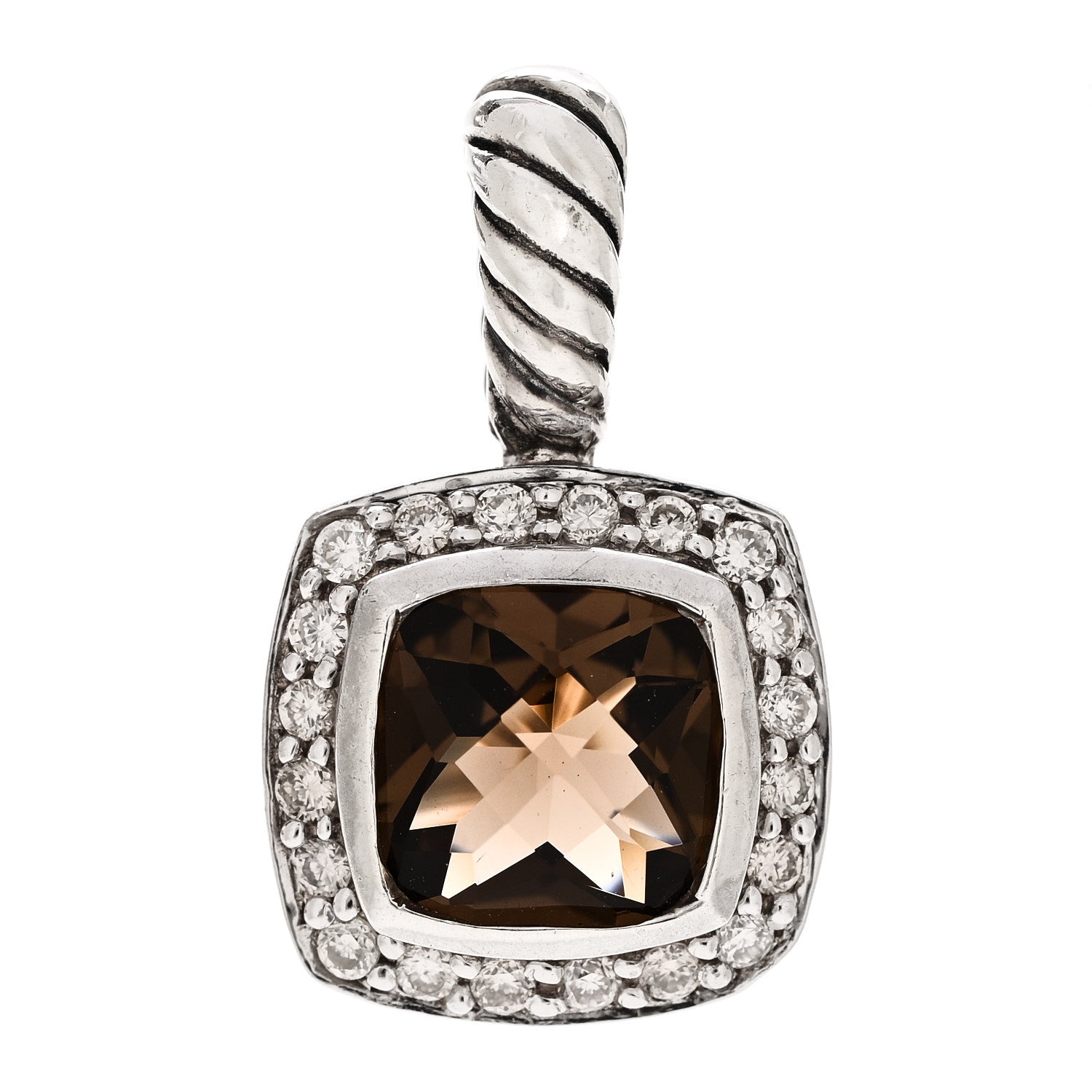 David Yurman Sterling Silver Diamond Smoky Quartz 7mm Petite Albion Pendant 1 of 4