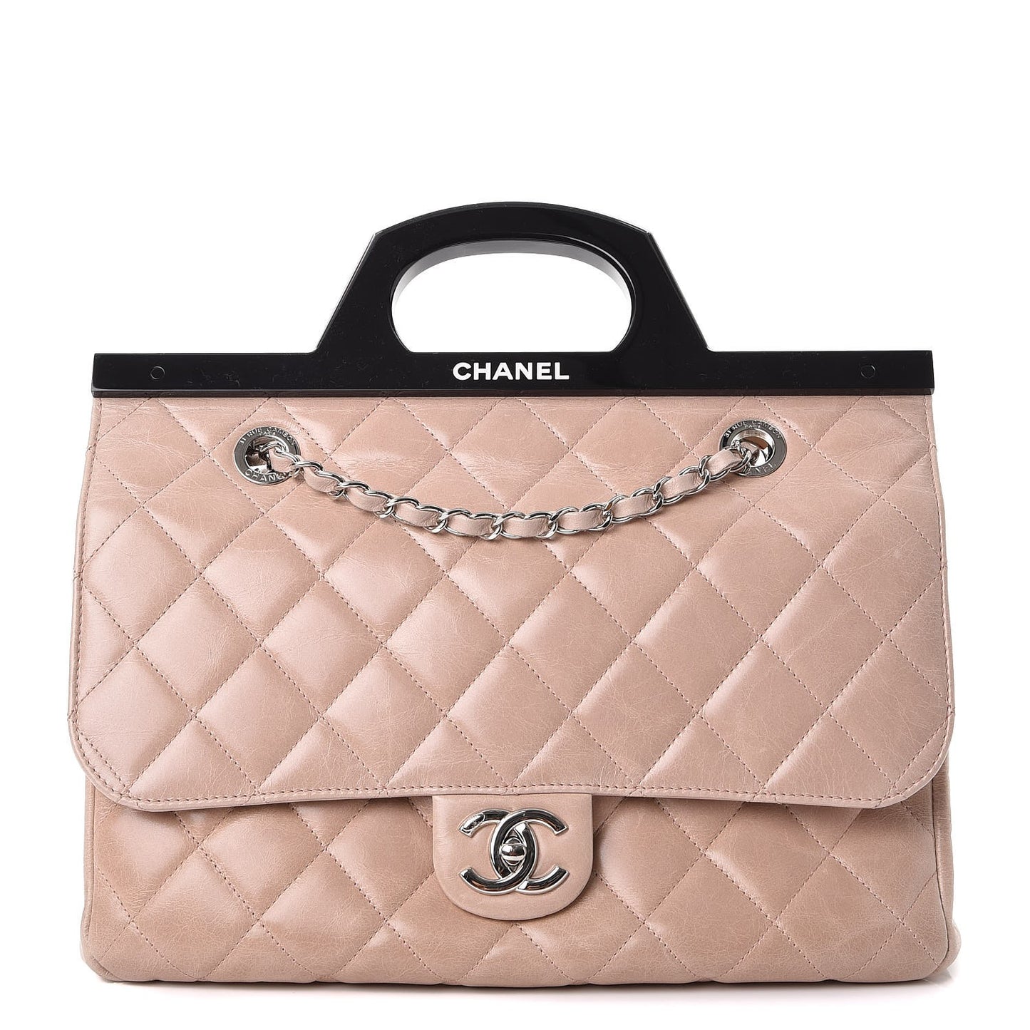 Glazed Calfskin Quilted Small CC Delivery Tote Light Pink