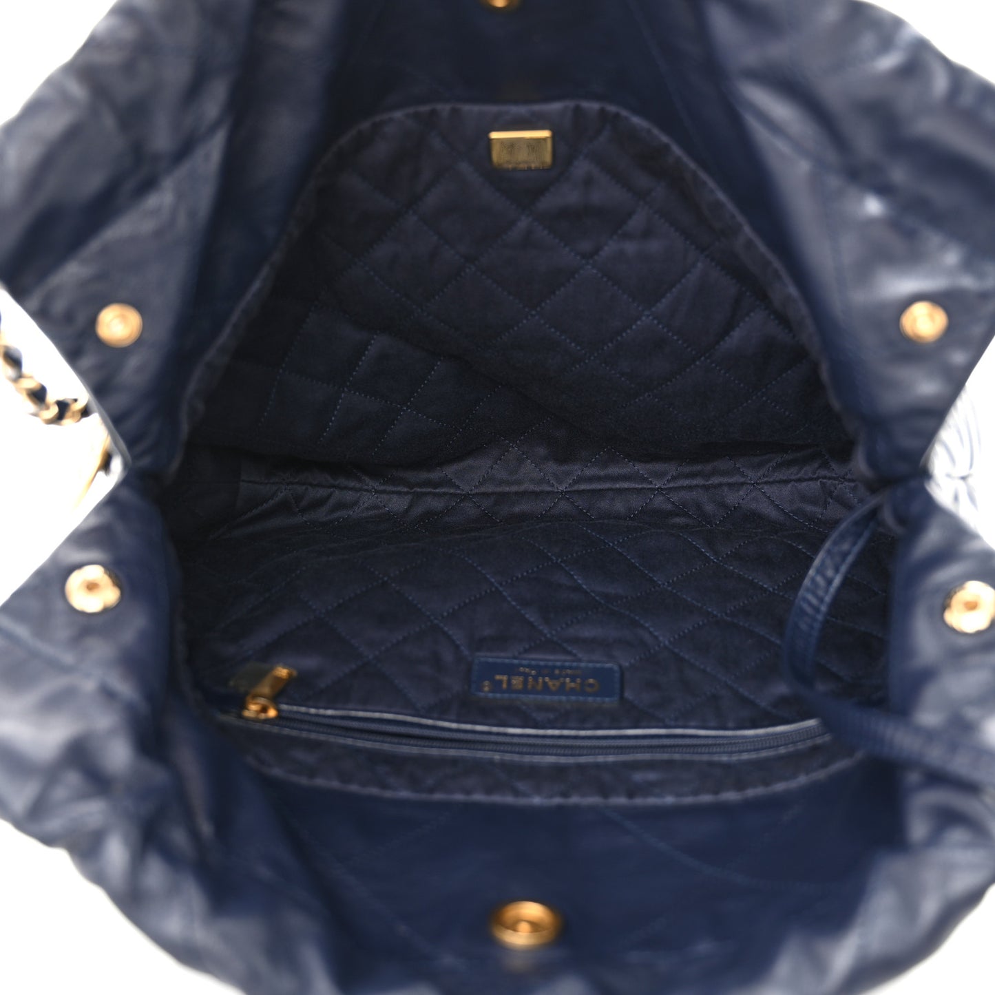 Shiny Calfskin Quilted Small Chanel 22 Navy