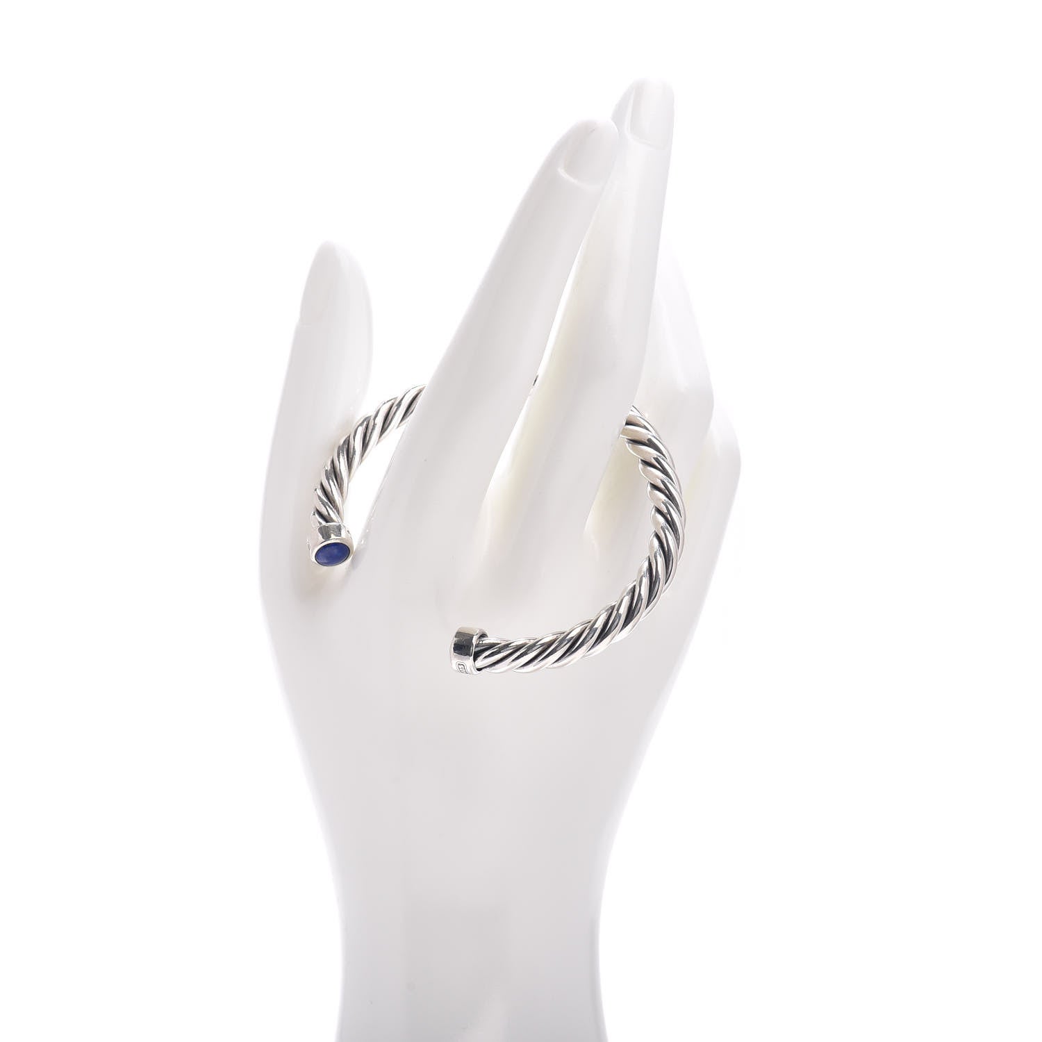 David Yurman Sterling Silver Lapis Lazuli 6mm Cable Classic Cuff Bracelet 2 of 4