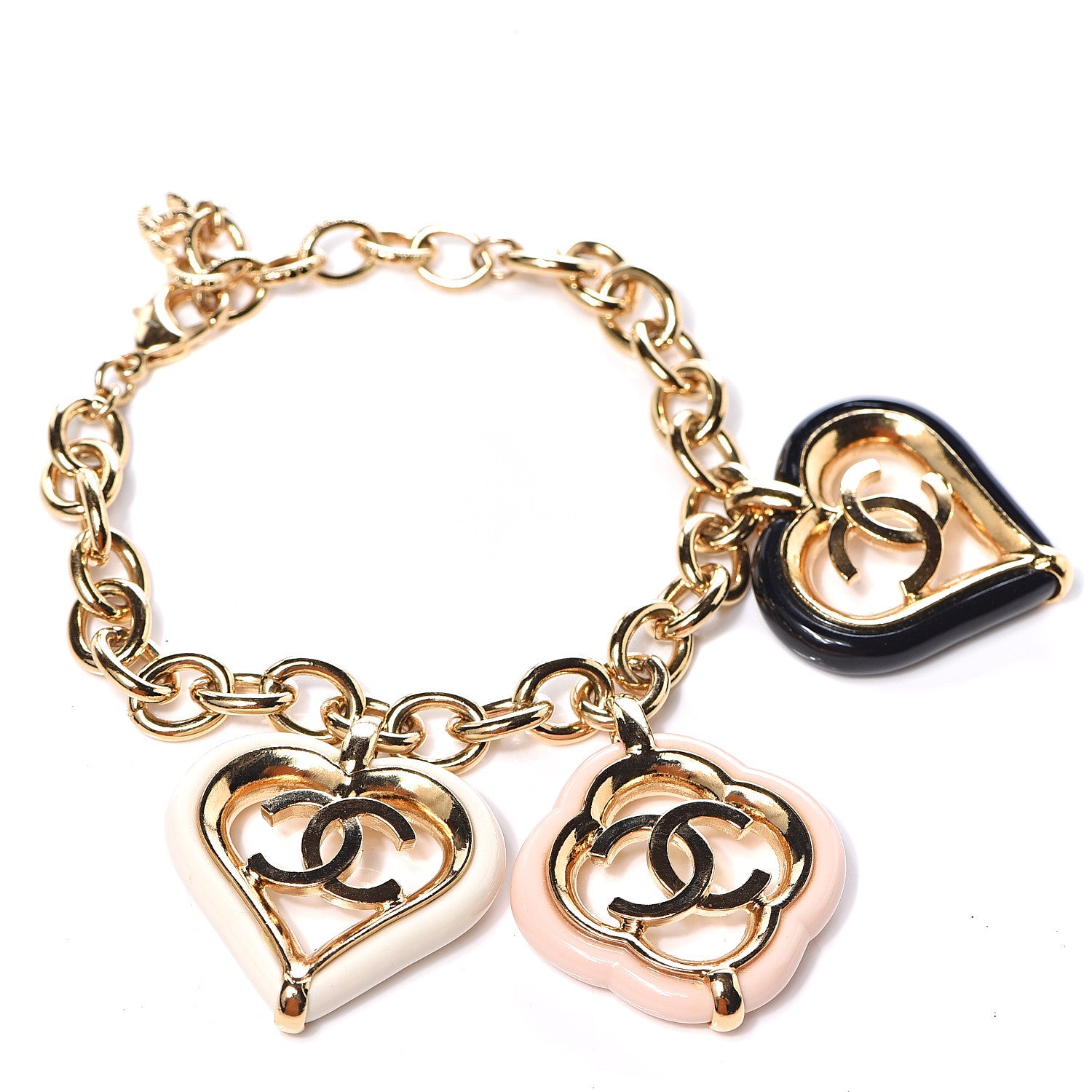 Chanel CC Charm Bracelet Gold Beige Navy 1 of 4