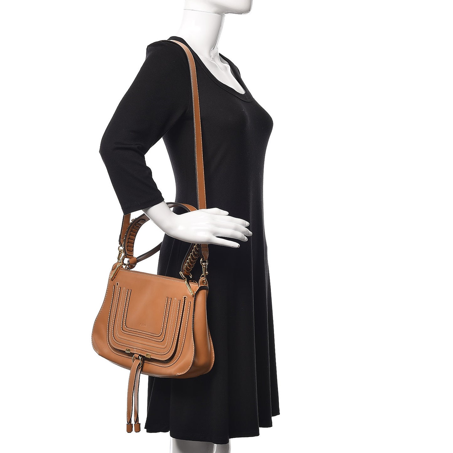 Shiny Calfskin Marcie Saddle Shoulder Bag Autumnal Brown