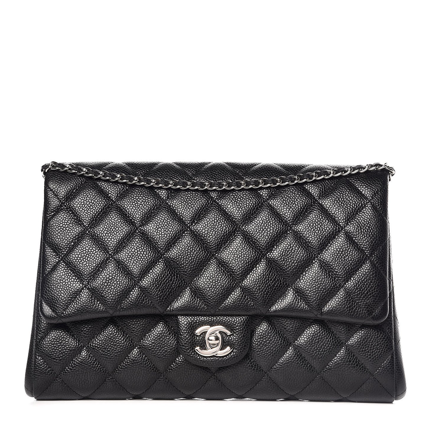 Caviar Quilted Clutch With Chain Flap Black