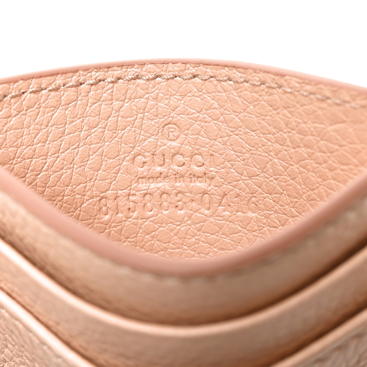 GG Grainy Calfskin Emblem Card Case Rose Dust