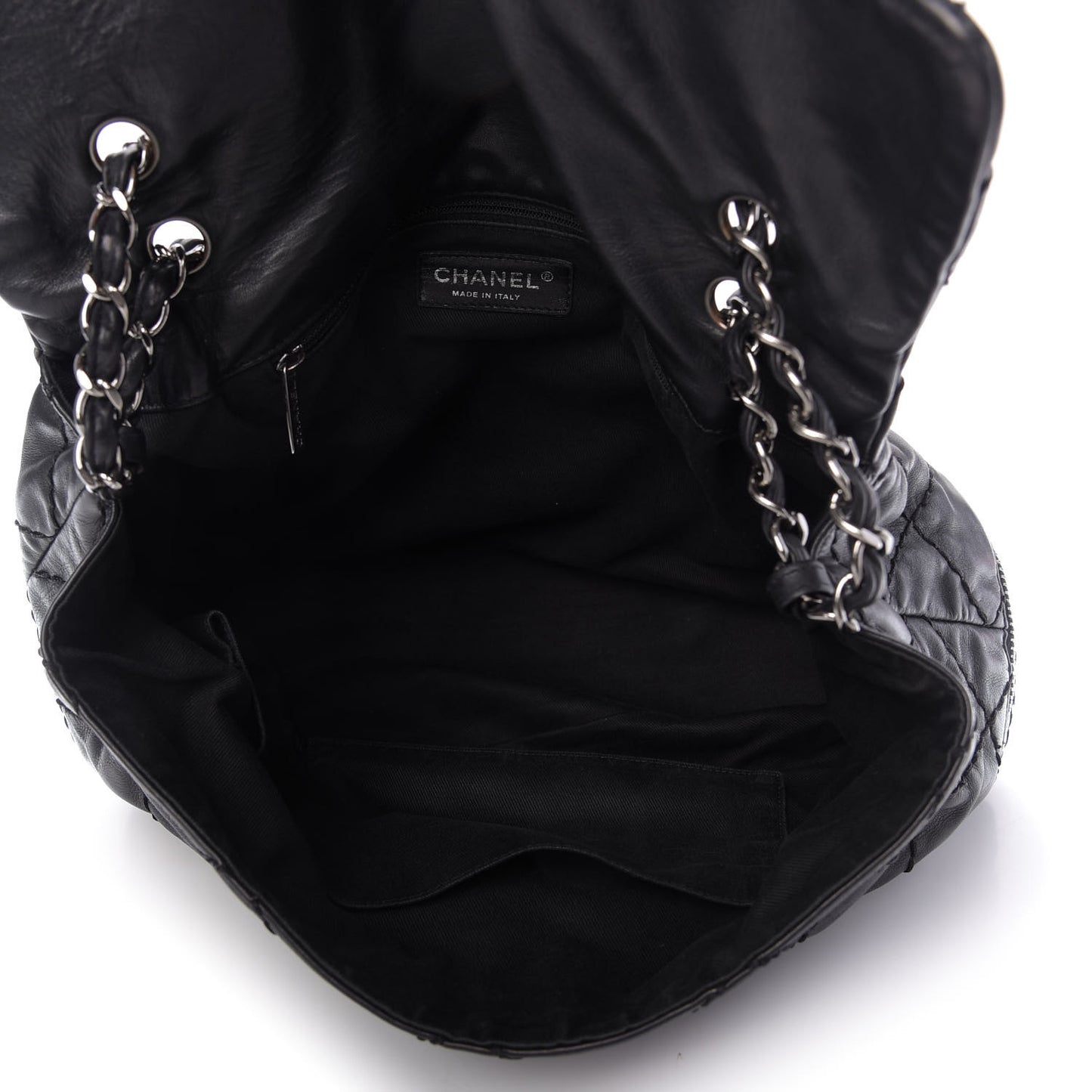 Calfskin Stitched Large Expandable Flap Bag Black