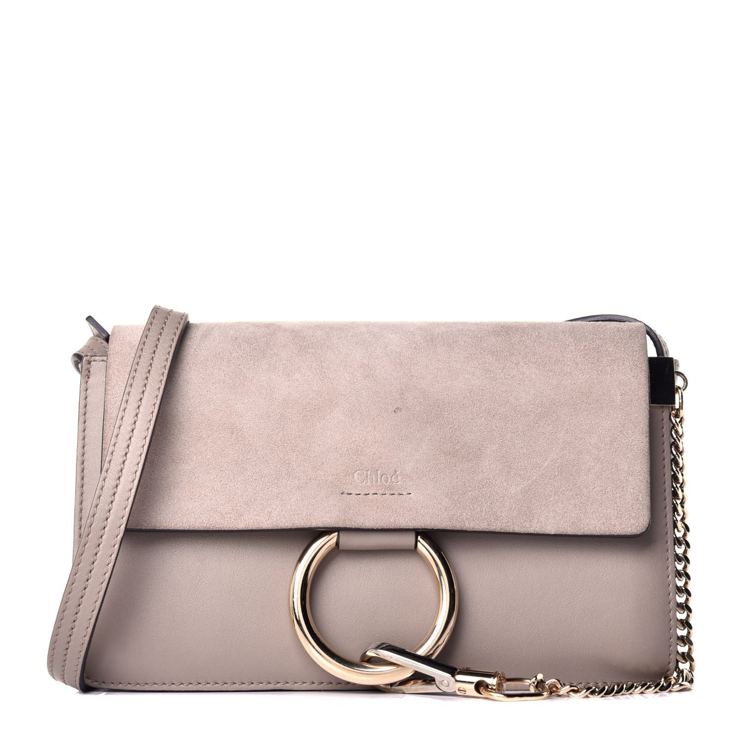 Suede Calfskin Small Faye Shoulder Bag Motty Grey