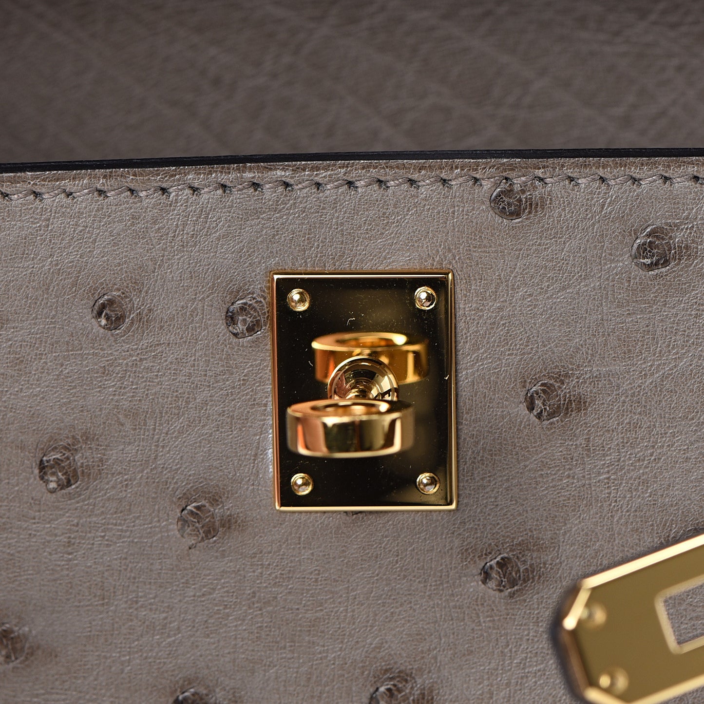 Ostrich Kelly Pochette Clutch Gris Asphalte