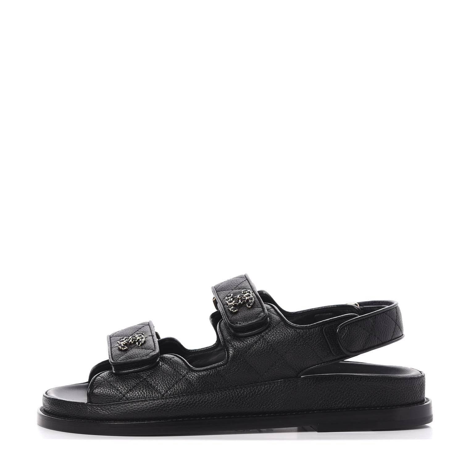 Chanel Grained Calfskin Velcro Dad Sandals 36 Black 1 of 11