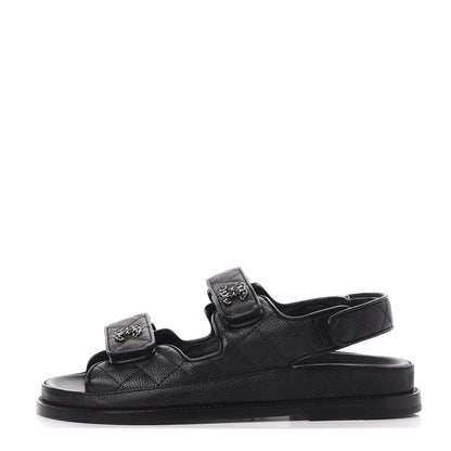 Chanel Grained Calfskin Velcro Dad Sandals 36 Black 1 of 11