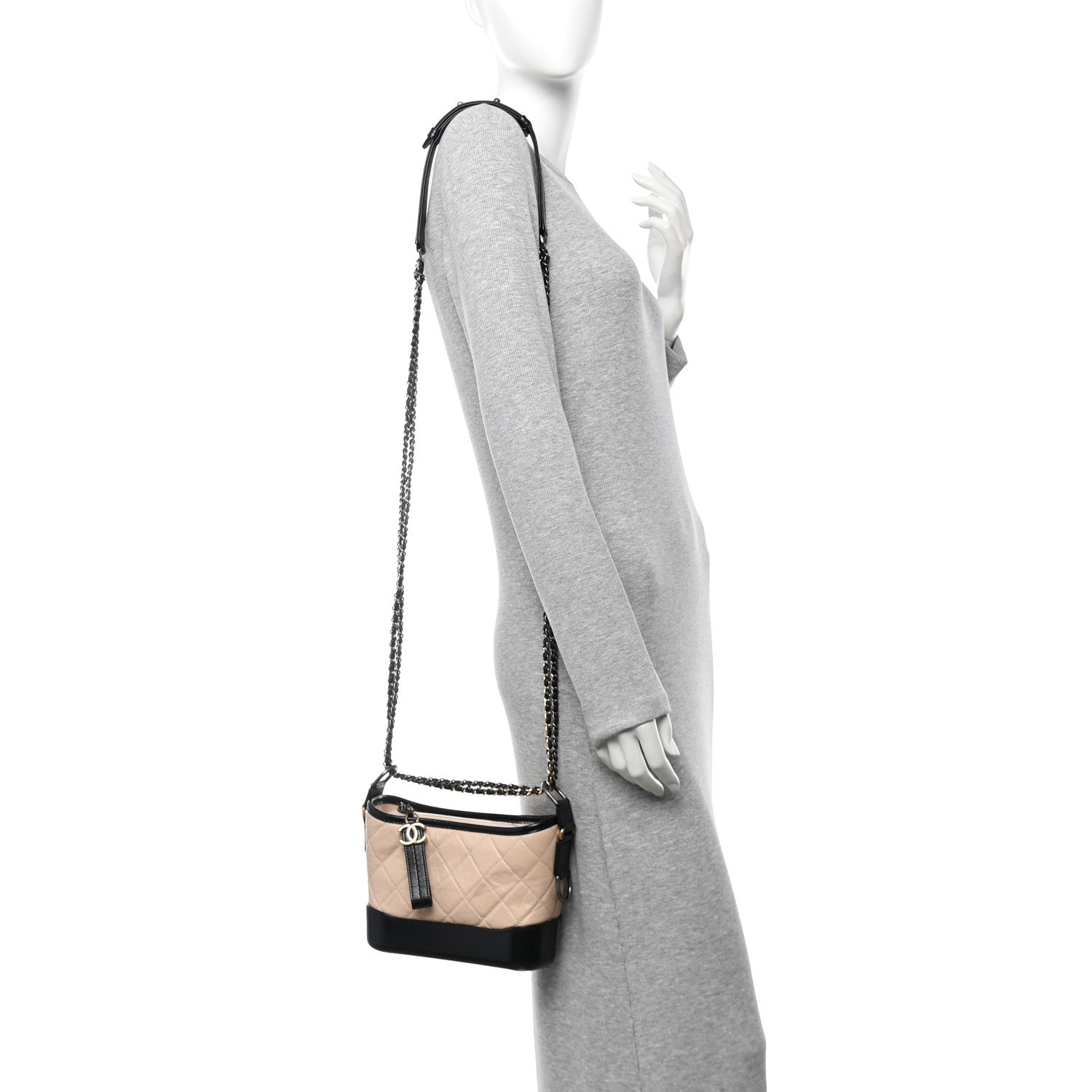 Chanel Aged Calfskin Quilted Small Gabrielle Hobo Beige Black 2 of 10