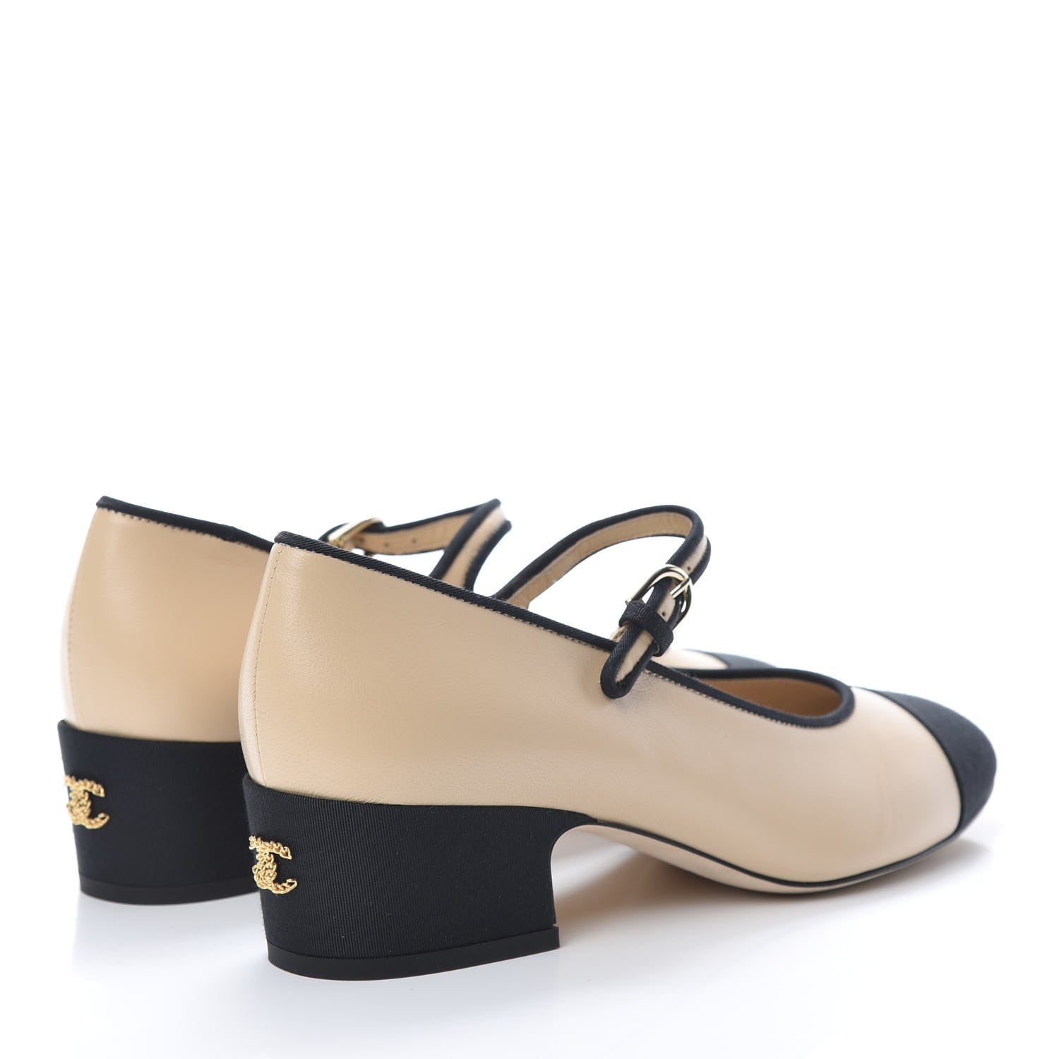 Chanel Lambskin Grosgrain Cap Toe Pumps 38.5 Beige Black 4 of 10