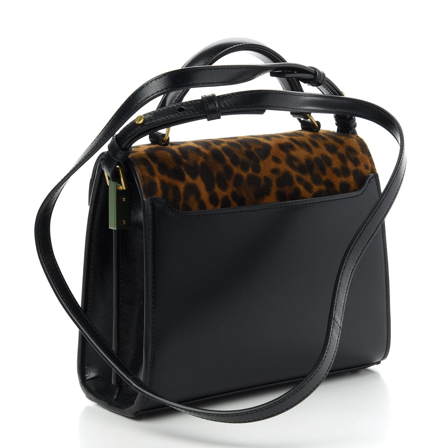 Suede Leopard Print Mini Classic Monogram Cassandra Top Handle Manto Naturale Black