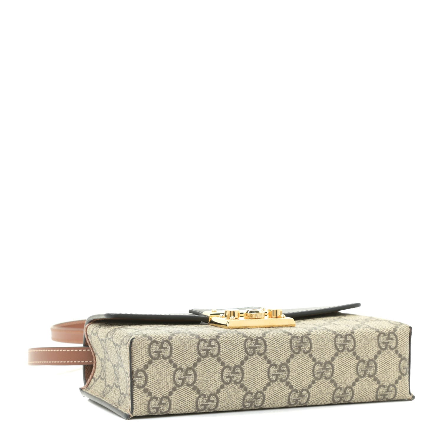 Gucci GG Supreme Monogram Calfskin Mini Padlock Top Handle Shoulder Bag Beige Black Cuir 4 of 10