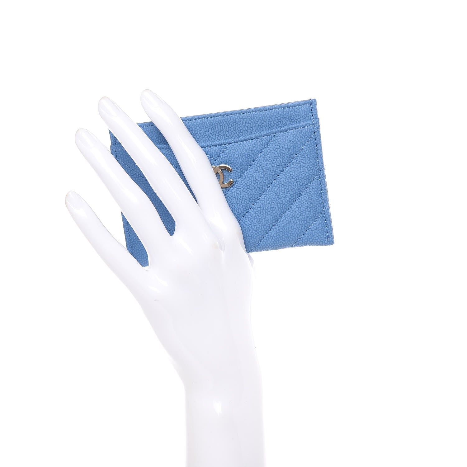 Chanel Caviar Chevron Quilted Card Holder Blue 2 of 9